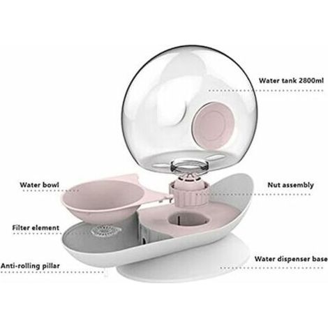 Fontaine à eau automatique pour chat, escargots - 2,8 L - Distributeur d'eau pour animaux domestiques - Grande gamelle à boire - Sans électricité (30,4 cm x 15,5 cm x 24 cm) - Rose, (1/4)