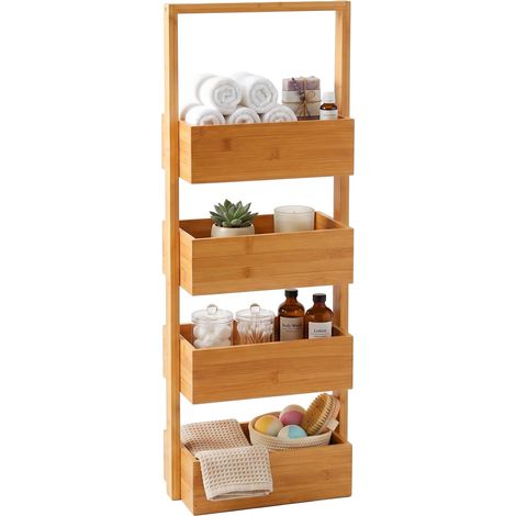 Relaxdays Estantería de Baño 4 Cestas 88x28x16cm Bambú/MDF Ahorra Espacio Color Natural (1/5)