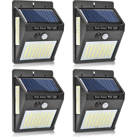 Lampes solaires pour extérieur avec détecteur de mouvement. 4 Pack 100LED Lumière Solaire IP65 Etanche 1200mAh Projecteur Extérieur. Éclairage Mural de Sécurité sans Fil pour Jardin