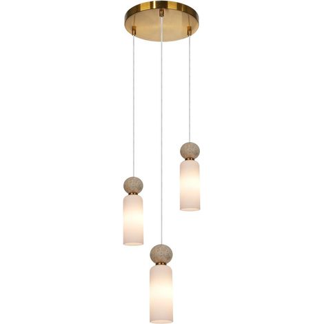 Suspension décorative SANTOS – Lustre en laiton avec 3 diffuseurs ovales en verre opalin – Éclairage intérieur IP20 – 220-240V (1/3)