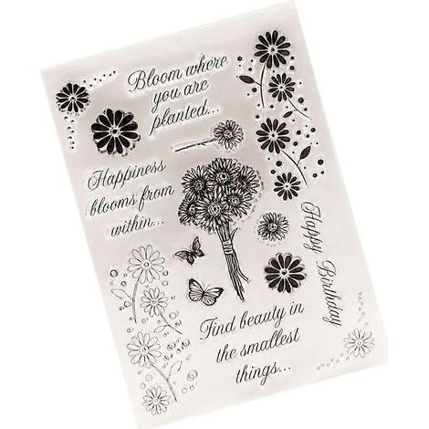 Tampon en silicone motif « bonheur » et fleurs pour la création de cartes et d'albums photo (1/4)