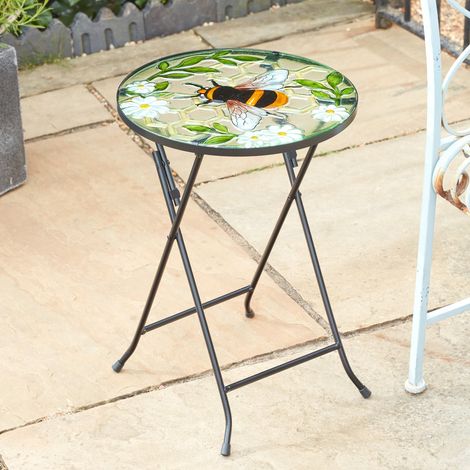Smart Garden Bumble Bee Glass Garden Side Table Folding Indoor Outdoor