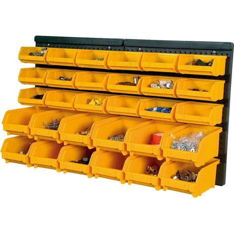 Maison Exclusive - Kit de bacs de stockage et panneaux muraux 32 pcs Jaune et noir (1/5)