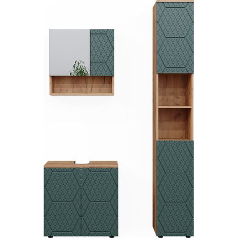 Badmöbel-Set Irma, Grün, 3 Teile, mit Hochschrank, Vicco