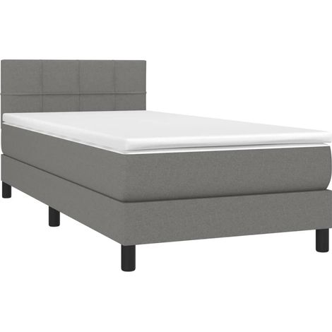 Estructura de cama LED con cabecero con somier colchón 100x200 cm tela gris oscuro TDL0208427