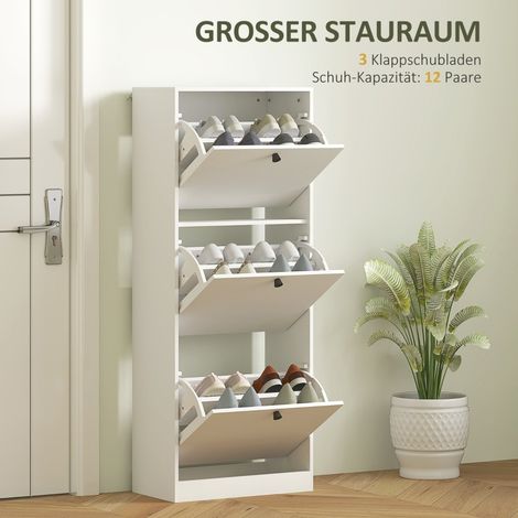 Schuhschrank 47 x 26 x 120 cm - Schuhregal mit verstellbarer Trennwand, 3 Türen - weiß