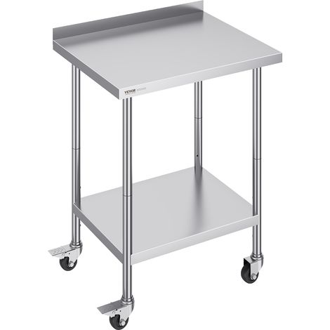 VEVOR Tavolo da Lavoro in Acciaio Inox  610 x 762 x 1005,6 mm per Preparazione di Alimenti Commerciali con Ruote Tavolo da Lavoro ad Altezza Regolabile per Ristorante Hotel Bar, Tavolo Lavoro Cucina
