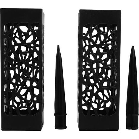 Set of 2 black cemetery vases, unique hollow design, easy installation, for funeral flower arrangements.