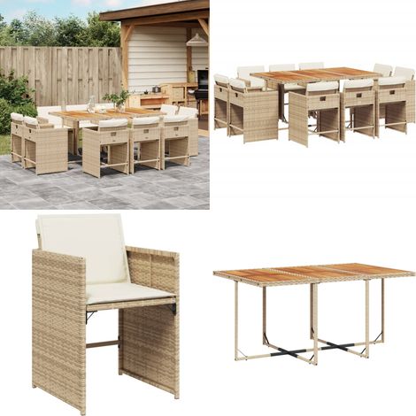 Ensemble à manger de jardin et coussins 11 pcs beige poly rotin - Salon De Jardin - Meuble De Jardin - Set Salon De Jardin - Mobilier De Jardin - Table De Jardin - Home & Living (1/5)
