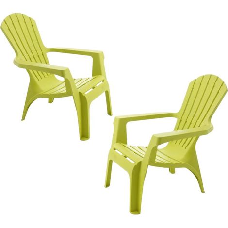 Fauteuil Adirondack en résine polypropylène – Couleur anis – Empilable et anti-UV – Dimensions H 85 x P 74 x L 81 cm – Lot de 2 – Wilsa Garden