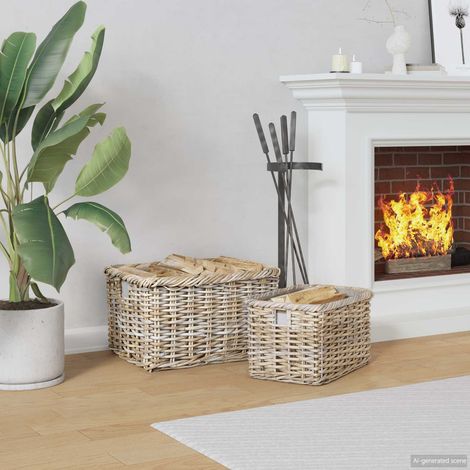 Firewood Basket GENDT 2 pcs Natural Grey Kubu Rattan vidaXL (1/5)