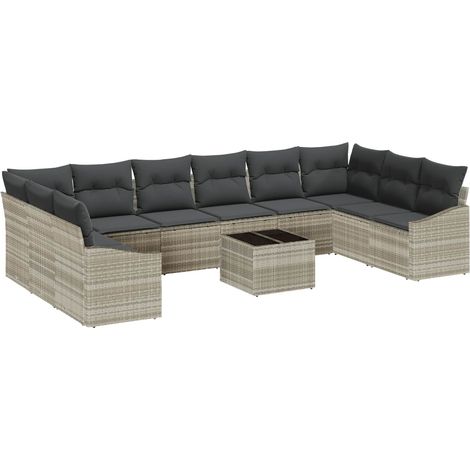 Salon de jardin modulable avec rangement en polyrotin gris clair, 10 places - PANGIVO (1/5)