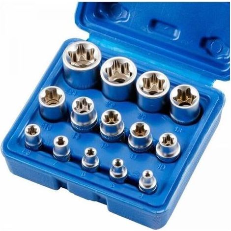 Lot de 14 douilles Torx femelles E4-E24 – Acier chrome vanadium – Identification rapide – Pour cliquet manuel ou barre de coupe (1/5)