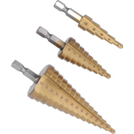 Ensemble de 3 forets étagés à queue hexagonale en acier rapide, plus lisses, robustes et durables, revêtus de titane (1/5)