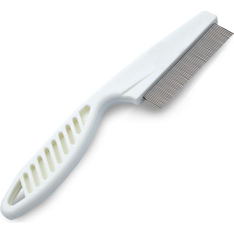 Peigne de toilettage pour chiens et chats - Antistatique, démêle les nœuds et élimine les taches de larmes - 18,8 cm, picots en acier inoxydable à bouts arrondis et lisses, manche blanc antidérapant (1/5)