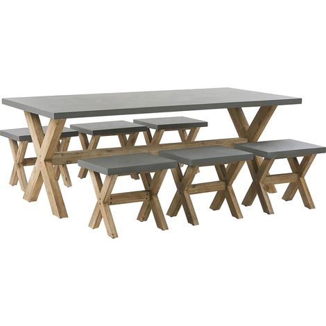 Set da Esterno con Tavolo in Cemento Sintetico Grigio e 6 Sgabelli Olbia