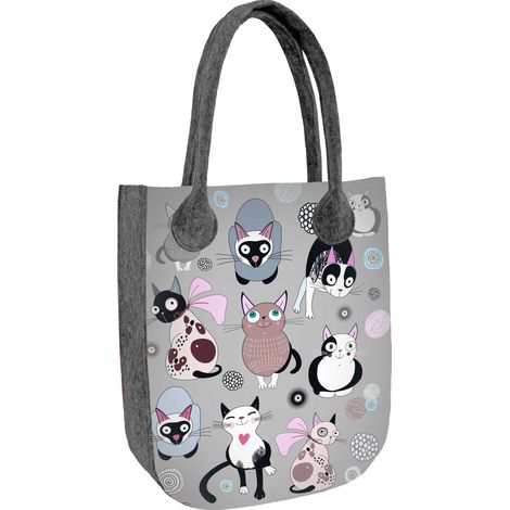 Borsa shopper da donna in feltro grigio City, con stampa di erba gatta, realizzata in feltro ecologico, con cerniera, adatta a formati A4, portata fino a 10 kg, prodotta in Polonia, design Arco. (1/5)