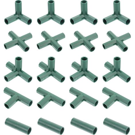 Packung mit 20 Gewächshausrahmenverbindern – 5 verschiedene Kunststoffverbinder für Gartenschläuche, die eine stabile Unterstützung für Pflanzen und den Gewächshausbau gewährleisten (16 mm) (1/4)