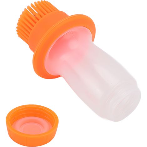 Flacon distributeur d'huile 60 ml en silicone alimentaire, à presser, avec pinceau et isolation thermique uniforme. Couleur orange. (1/5)