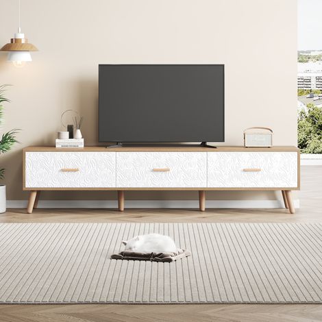 Mueble TV 3 cajones en madera y blanco 150 cm OKMYHOME (1/5)