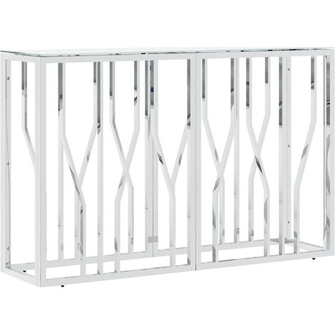 Maison Exclusive - Tavolino Consolle Argento 110x30x70 cm in Acciaio Inox e Vetro (1/5)