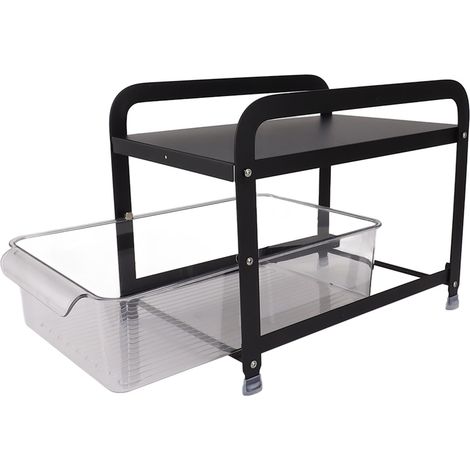 Étagère de rangement pour tasses à 2 niveaux coulissante, organiseur de comptoir multifonctionnel, support de rangement de bureau pour la maison ou le bureau, noir (1/5)