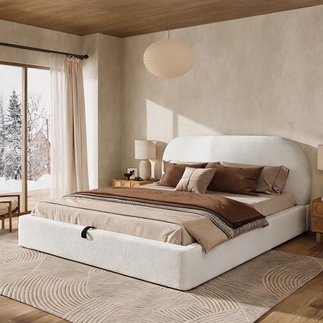 Cadre de lit beige en boucle 223 x 194 x 100 cm (1/5)