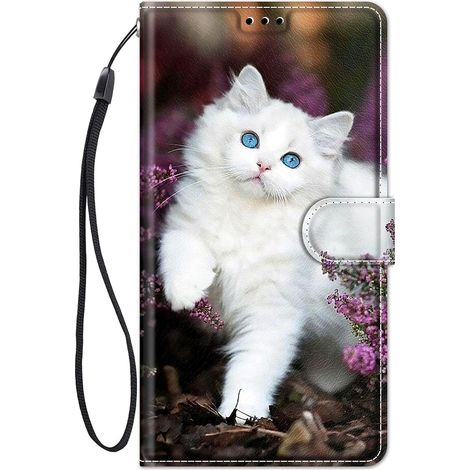 ChoosEU Coque pour Samsung Galaxy A17 / A26 5G / 4G Housse Cuir avec Protection Etui Portefeuille Antichoc Magnétique Étui à Rabat et Folio Support Pochette Cover élégant Motif Flip Case - Chat Blanc (1/5)