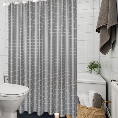 Rideau De Douche - Polyester 150x180 Cm - Blanc - Avec 10 Crochets - Pour Salle De Bain Et Autres Espaces (1/5)