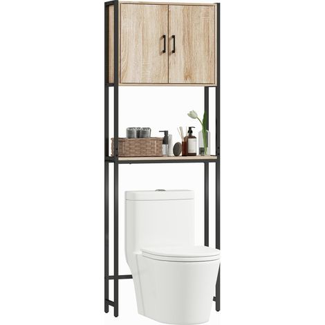 Meuble WC à 2 portes, étagère réglable, étagère ouverte pour petits espaces, 64 x 19 x 178 cm, naturel (1/5)