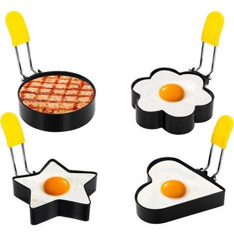 Anelli per uova, anelli per uova antiaderenti in acciaio inox per friggere le uova, forma rotonda a uovo con manico in silicone resistente al calore, forma a uovo per la cottura precoce (1/5)