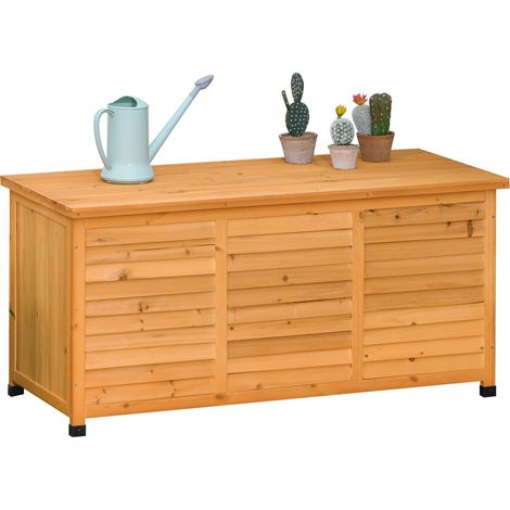 Coffre de jardin rangement bois massif résistant intempéries 127 x 56 x 60 cm jaune