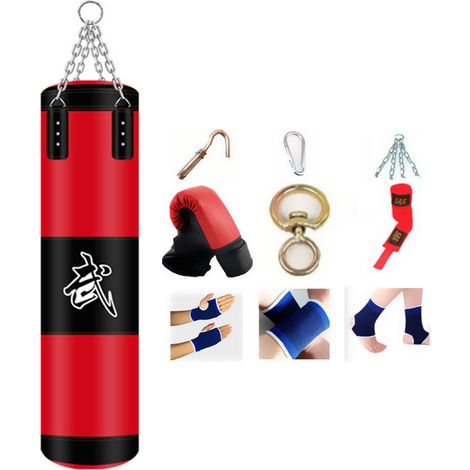 Sacs de Boxe Suspendus, Équipement de Boxe pour Gymnase À Domicile avec Gants, Chaîne, Crochet de Plafond pour Entraînement Lourd pour Adolescents et Adultes (Non Rempli)