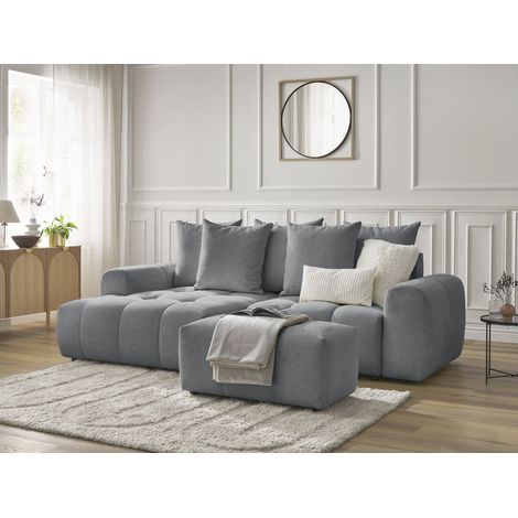 BOBOCHIC - Canapé d'angle convertible coffre ROXELANE tissu chiné avec pouf Angle gauche  Gris foncé (1/5)