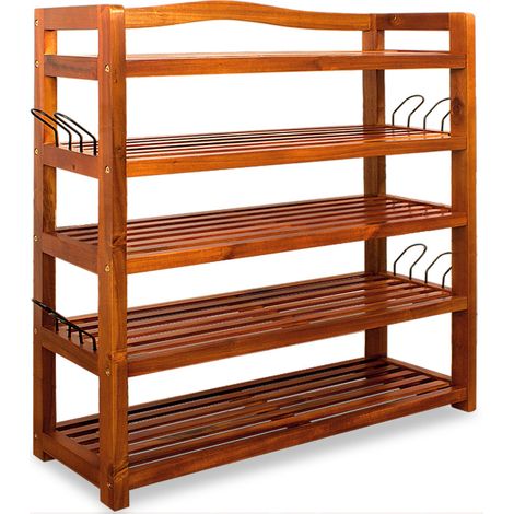 CASARIA® Shoe Rack 5 Tiers 200kg Solid Acacia Wood 80 x 26 x 82cm Hallway, Bathroom Shoe Cabinet Storage Dark Brown (1/5)