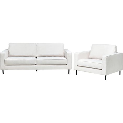 Conjunto de sala de estar moderno 3 plazas de tela sofá y sillón patas de metal blanco crema Savalen