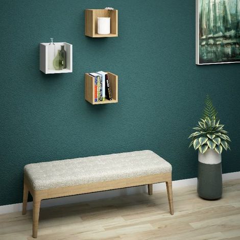 Set 3 Étagère Santa - Étagère, Bibliothèque, Cube - pour Mur - Chêne, Blanc en Bois, 25 X 25 X 25cm (1/5)