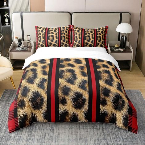 Bettwäsche-Set 155x220cm 100% Baumwolle mit Leoparden-Print und Reißverschluss