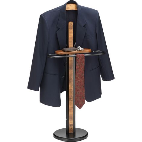 Idimex – Valet de chambre vintage noir en métal laqué – Tablette vide-poche pratique – Cintre pour veste et chemise – Design moderne
