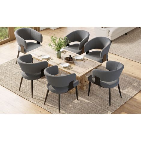 Lot de 6 chaises de salle à manger flanelle, ergonomiques dossier incurvé, design, pour coiffeuse, salon et détente, beige / gris (1/5)