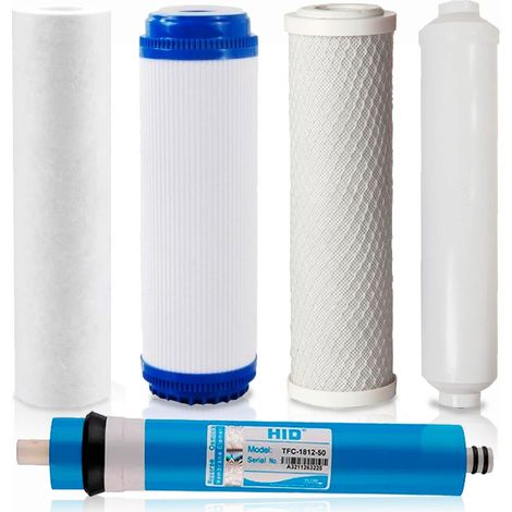 Kit completo de recambios para ósmosis inversa doméstica – Filtros y membrana 75 GPD