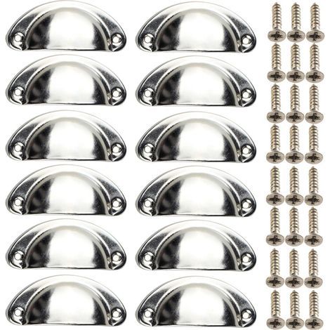 12-Piece Cabinet Cup Handles, 3-inch (82 mm), Modern Silver Kitchen Cabinet Handles, Furniture Door Hardware Knobs with Screws, Suitable for Drawers, Cabinets, Dressers, Wardrobes (1/5)