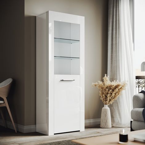 ELEGANT Modern LED Large Display Cabinet in White High Gloss 1650 x 600 x 35 mm Cupboard with 5mm Tempered Safety Glass Shelves Sideboard Unit for Living Room (1/5)