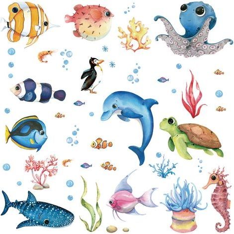 Sticker Mural poissons marins Décoration murale pour salon Chambre (1/5)