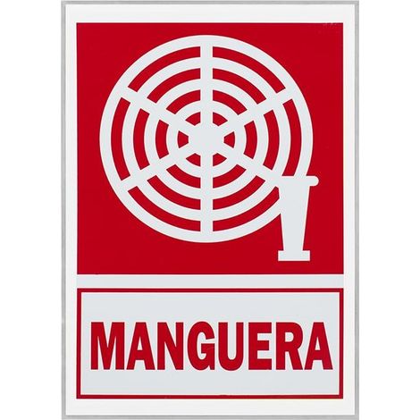 Señal adhesiva manguera ROJO Y BLANCO, plástico 21x29 cm, interior y exterior, alta visibilidad