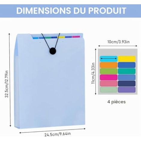 Lot de 4 trieurs A4 (12 compartiments) avec fermeture élastique, capacité de 250 pages, système de classeur pour bureau, école, maison, organiseur avec onglets d'index (1/4)