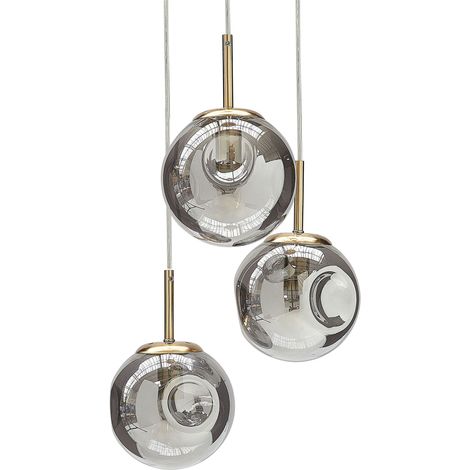 Lustre Transparent et Cuivré en Verre Rond Design Moderne 3 Ampoules Ralfes