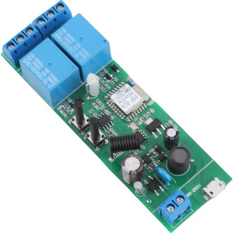 Module universel eWeLink Smart Wifi Switch 2 canaux AC85-250V avec minuterie, application mobile et télécommande. Compatible avec Alexa pour la commande vocale à domicile. (1/5)