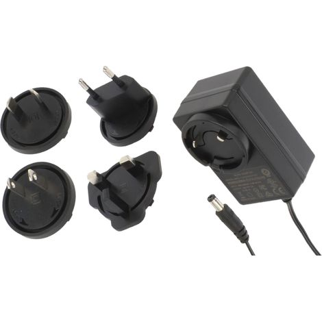 POSB24100A-E1/U1/U2/A3: Schaltnetzteil 24 V/1 A/24 W, schwarz, horizontaler Adapter, Netzstecker: EU/US/UK/AU. Gleichstromstecker: 2,1/5,5 (+)