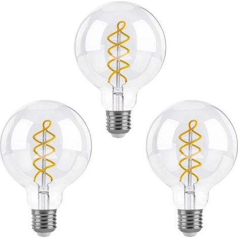 Dimmbare Edison-LED-Glühbirnen E27, G95 Vintage LED-Spiralglühbirne, 4 W (entspricht 40 W), Warmweiß 2700 K, 400 lm, Klarglas, 3er-Pack [Energieklasse F]